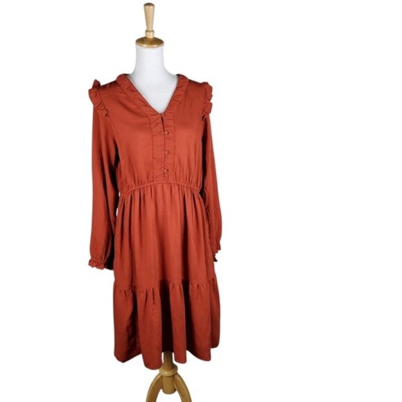 DownEast Elora Long Sleeve Dress In Red Ochre Size XL - Picture 3 of 9